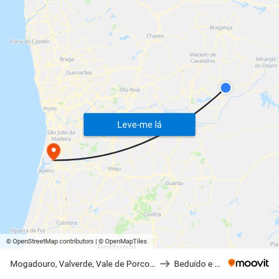 Mogadouro, Valverde, Vale de Porco e Vilar de Rei to Beduído e Veiros map