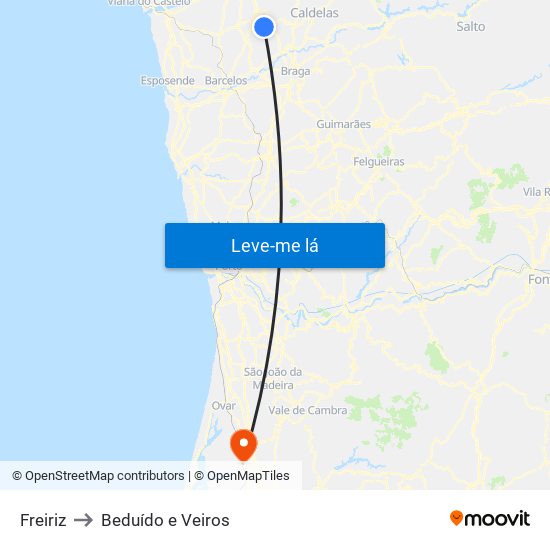 Freiriz to Beduído e Veiros map