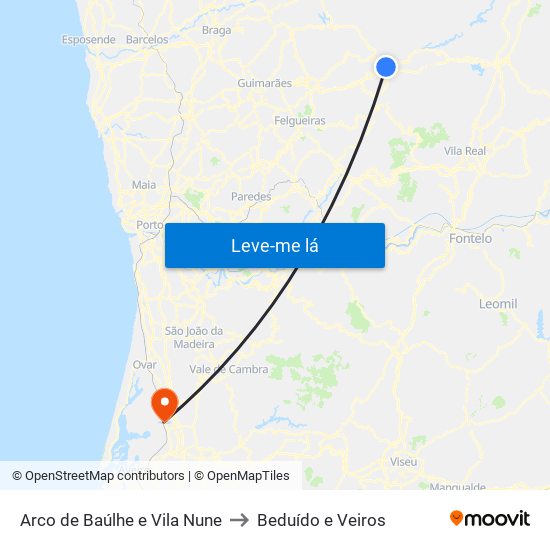 Arco de Baúlhe e Vila Nune to Beduído e Veiros map