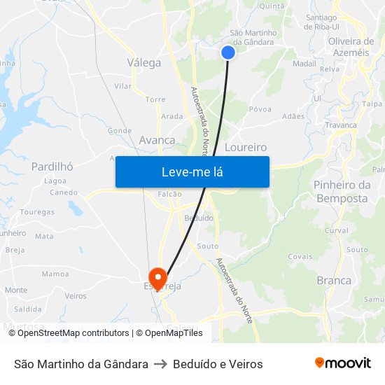 São Martinho da Gândara to Beduído e Veiros map