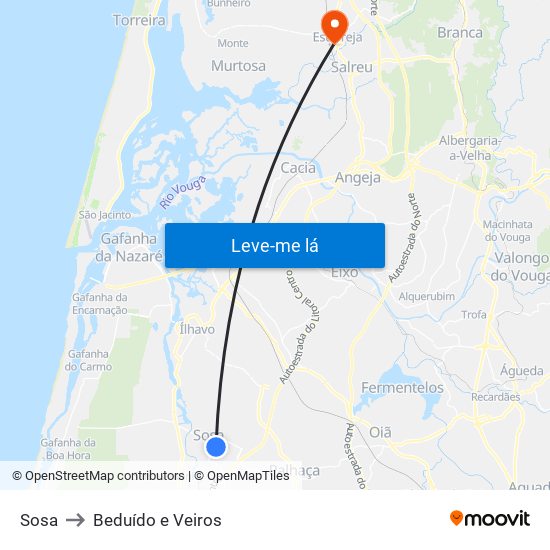 Sosa to Beduído e Veiros map