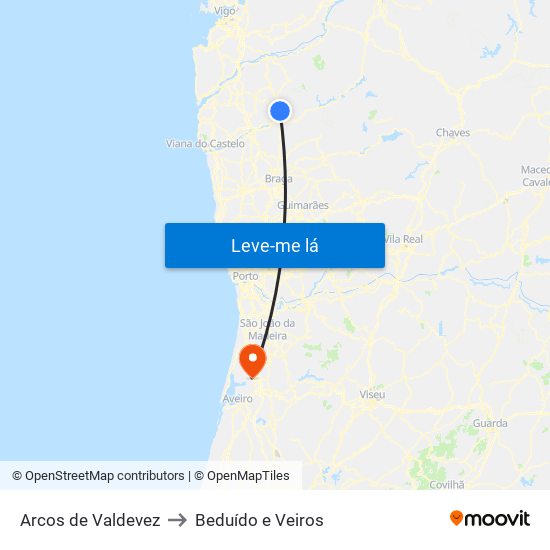 Arcos de Valdevez to Beduído e Veiros map