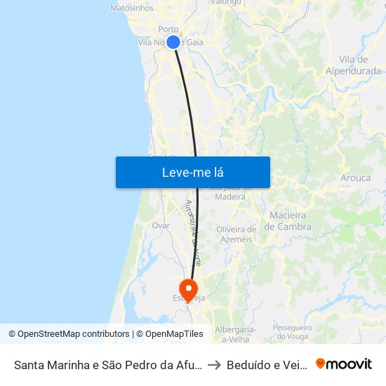 Santa Marinha e São Pedro da Afurada to Beduído e Veiros map