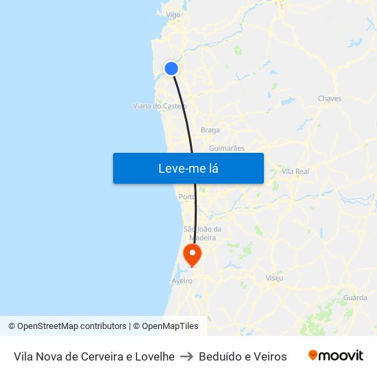 Vila Nova de Cerveira e Lovelhe to Beduído e Veiros map