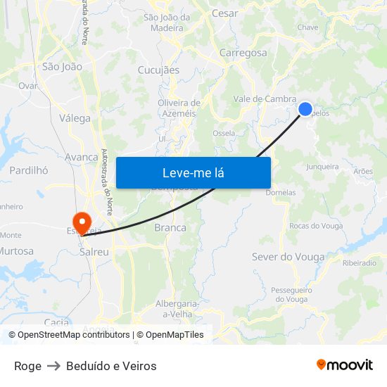 Roge to Beduído e Veiros map