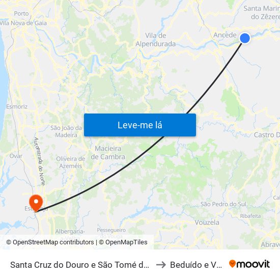 Santa Cruz do Douro e São Tomé de Covelas to Beduído e Veiros map