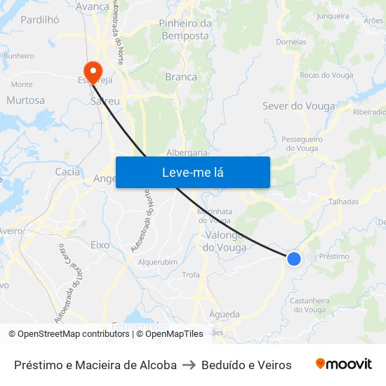 Préstimo e Macieira de Alcoba to Beduído e Veiros map