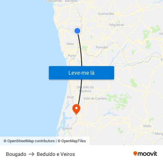 Bougado to Beduído e Veiros map