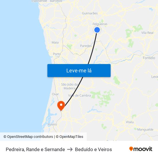 Pedreira, Rande e Sernande to Beduído e Veiros map