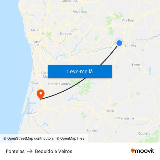 Fontelas to Beduído e Veiros map