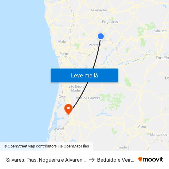 Silvares, Pias, Nogueira e Alvarenga to Beduído e Veiros map