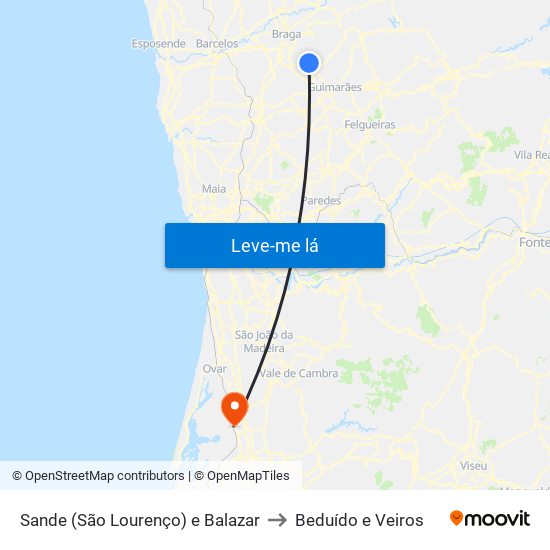 Sande (São Lourenço) e Balazar to Beduído e Veiros map