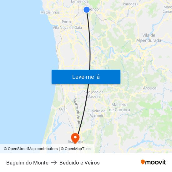 Baguim do Monte to Beduído e Veiros map