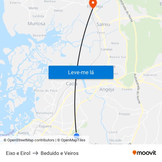 Eixo e Eirol to Beduído e Veiros map