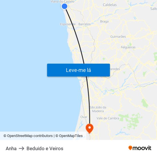 Anha to Beduído e Veiros map