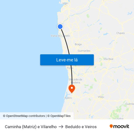 Caminha (Matriz) e Vilarelho to Beduído e Veiros map