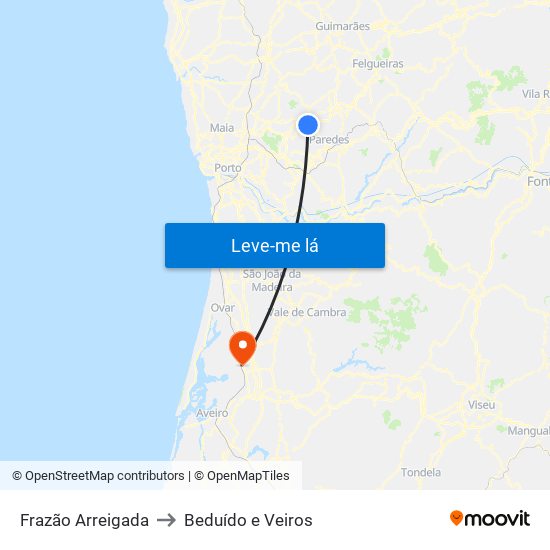 Frazão Arreigada to Beduído e Veiros map