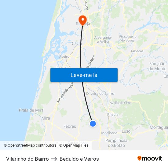 Vilarinho do Bairro to Beduído e Veiros map