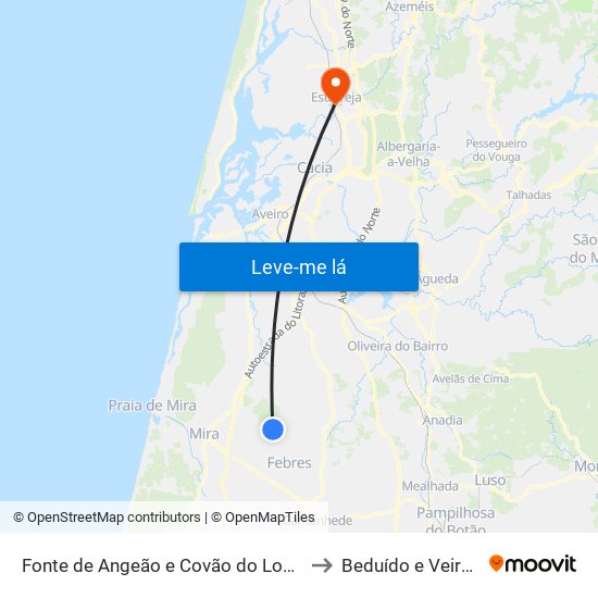 Fonte de Angeão e Covão do Lobo to Beduído e Veiros map