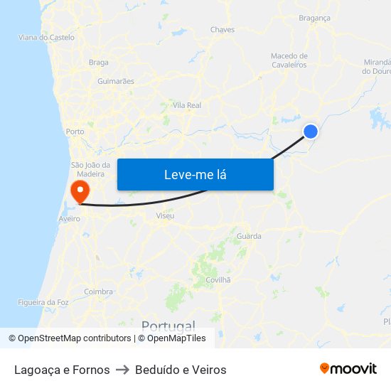 Lagoaça e Fornos to Beduído e Veiros map