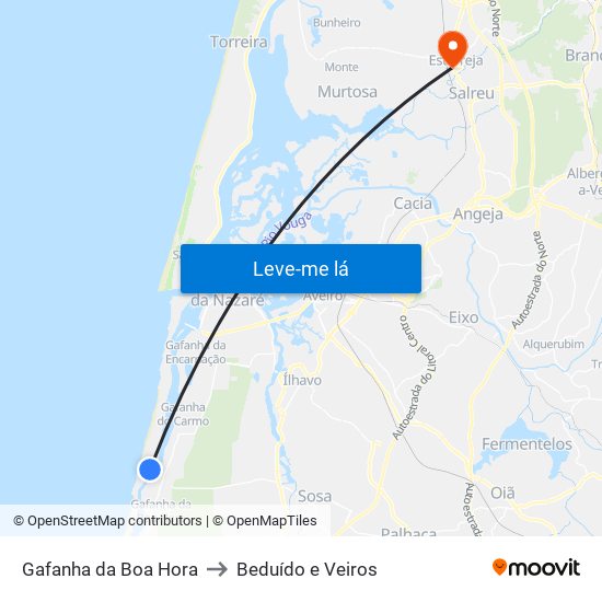 Gafanha da Boa Hora to Beduído e Veiros map