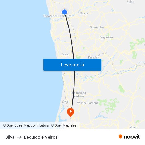 Silva to Beduído e Veiros map