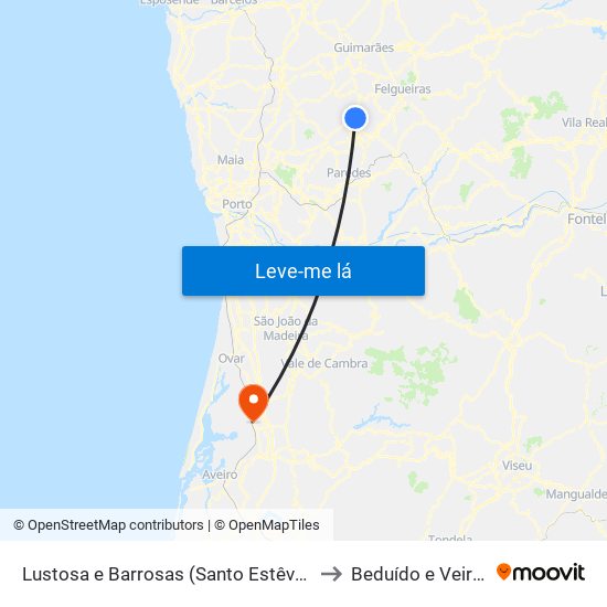 Lustosa e Barrosas (Santo Estêvão) to Beduído e Veiros map