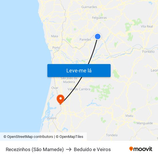 Recezinhos (São Mamede) to Beduído e Veiros map