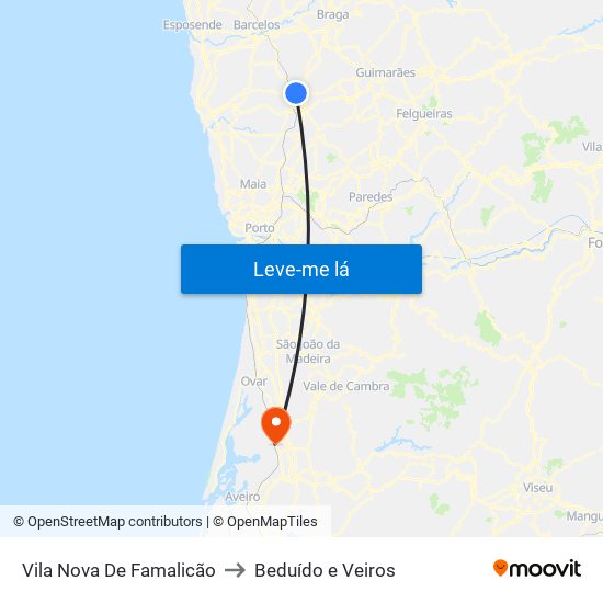 Vila Nova De Famalicão to Beduído e Veiros map