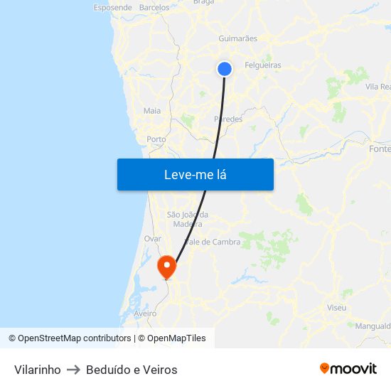 Vilarinho to Beduído e Veiros map