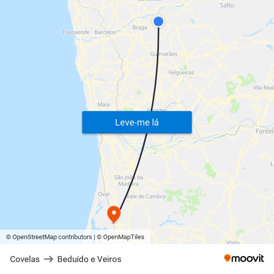 Covelas to Beduído e Veiros map