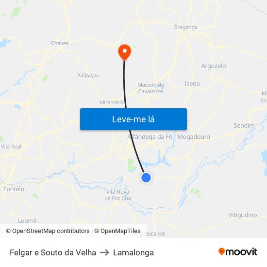 Felgar e Souto da Velha to Lamalonga map