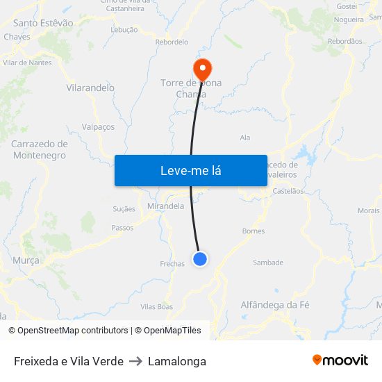 Freixeda e Vila Verde to Lamalonga map