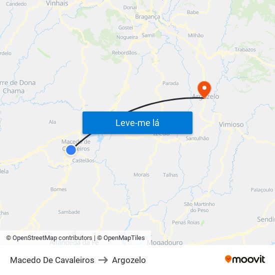 Macedo De Cavaleiros to Argozelo map