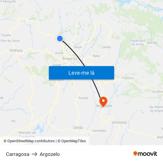 Carragosa to Argozelo map