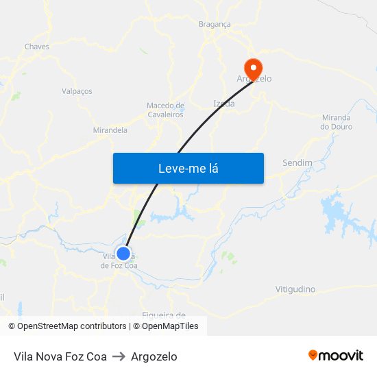 Vila Nova Foz Coa to Argozelo map