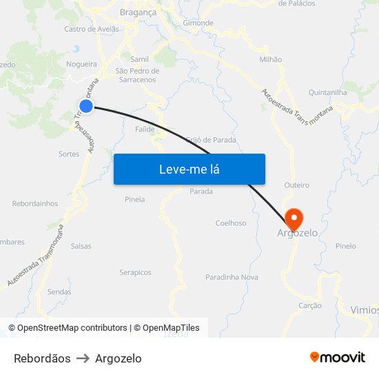 Rebordãos to Argozelo map
