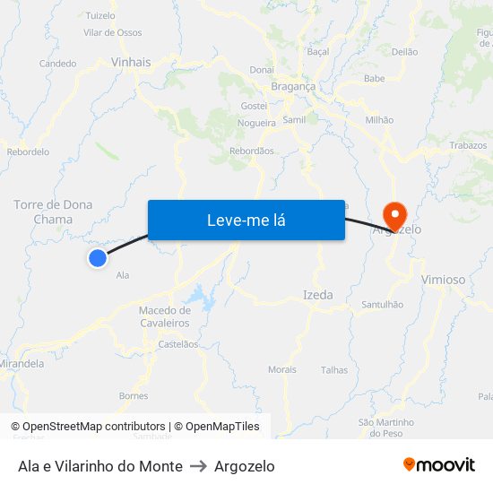 Ala e Vilarinho do Monte to Argozelo map