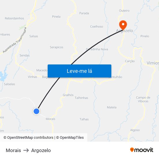 Morais to Argozelo map