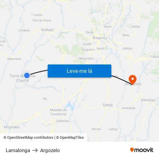 Lamalonga to Argozelo map