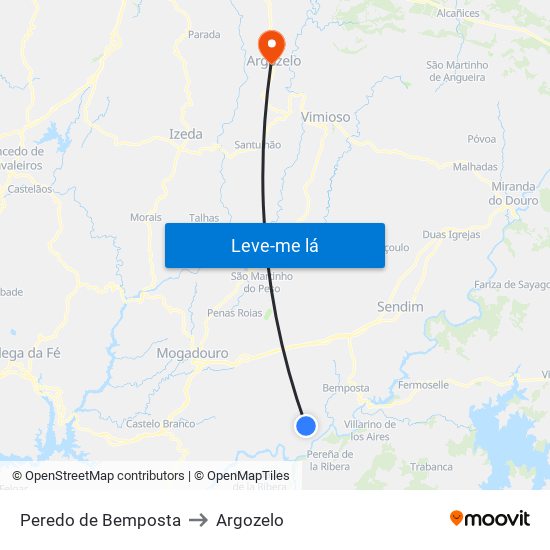 Peredo de Bemposta to Argozelo map