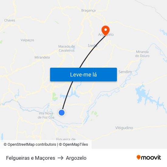 Felgueiras e Maçores to Argozelo map