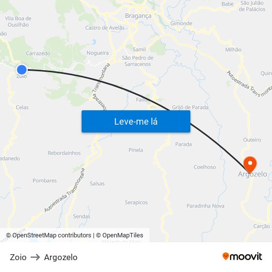 Zoio to Argozelo map