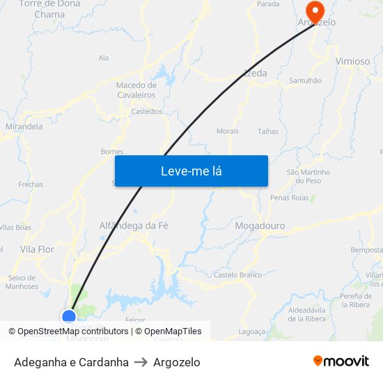 Adeganha e Cardanha to Argozelo map