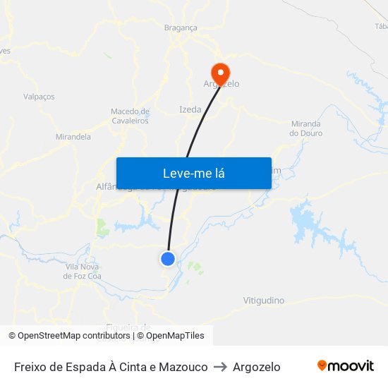 Freixo de Espada À Cinta e Mazouco to Argozelo map