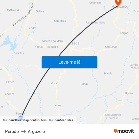 Peredo to Argozelo map