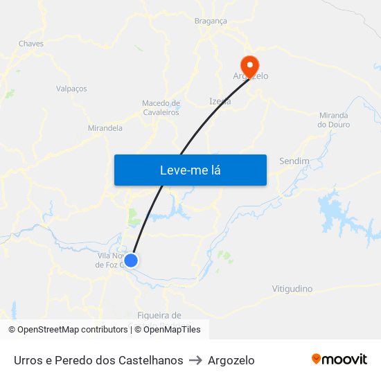 Urros e Peredo dos Castelhanos to Argozelo map