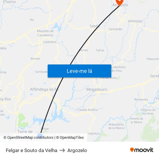 Felgar e Souto da Velha to Argozelo map
