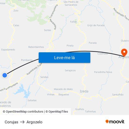 Corujas to Argozelo map