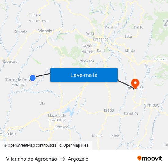 Vilarinho de Agrochão to Argozelo map